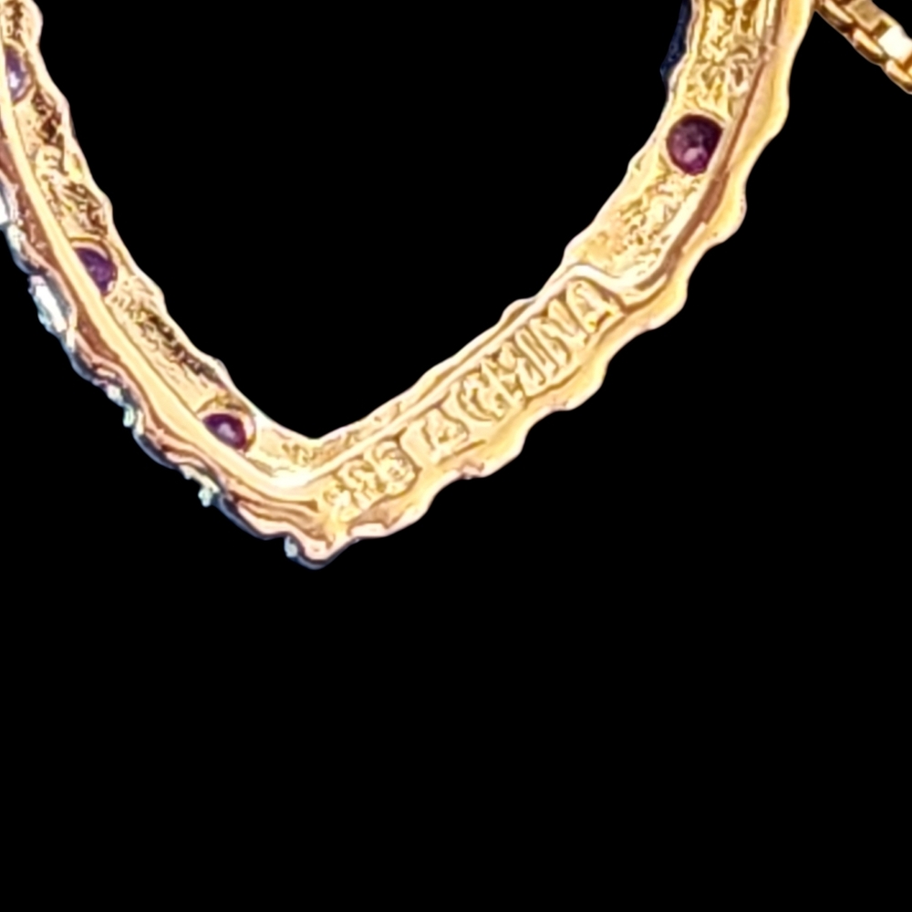 Ruby-Diamond necklace heart &  circle earrings 18k gold red & clear stones nwt - Picture 9 of 13